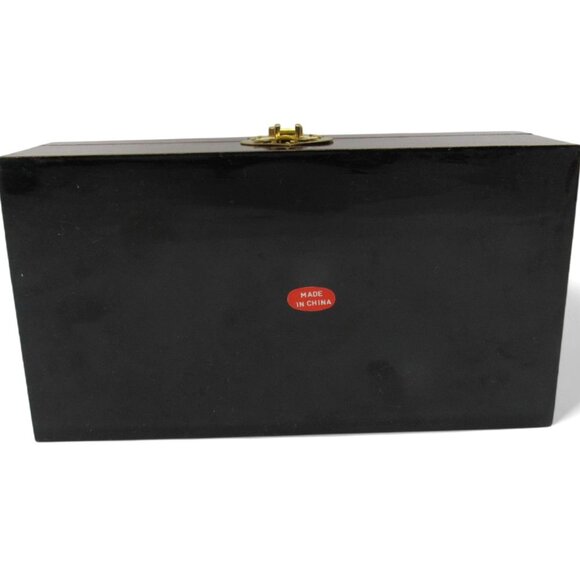 Asian Wooden JEWELRY BOX with 3D Cork Pagoda and Crane Birds Lacquered 9 Inches - Picture 11 of 11